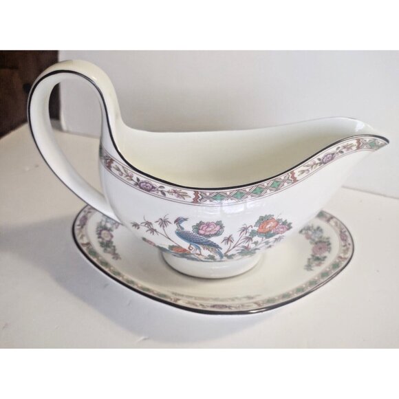WEDGWOOD Kutani Crane Bone China Gravy Boat & Underplate, Like New - Picture 16 of 16